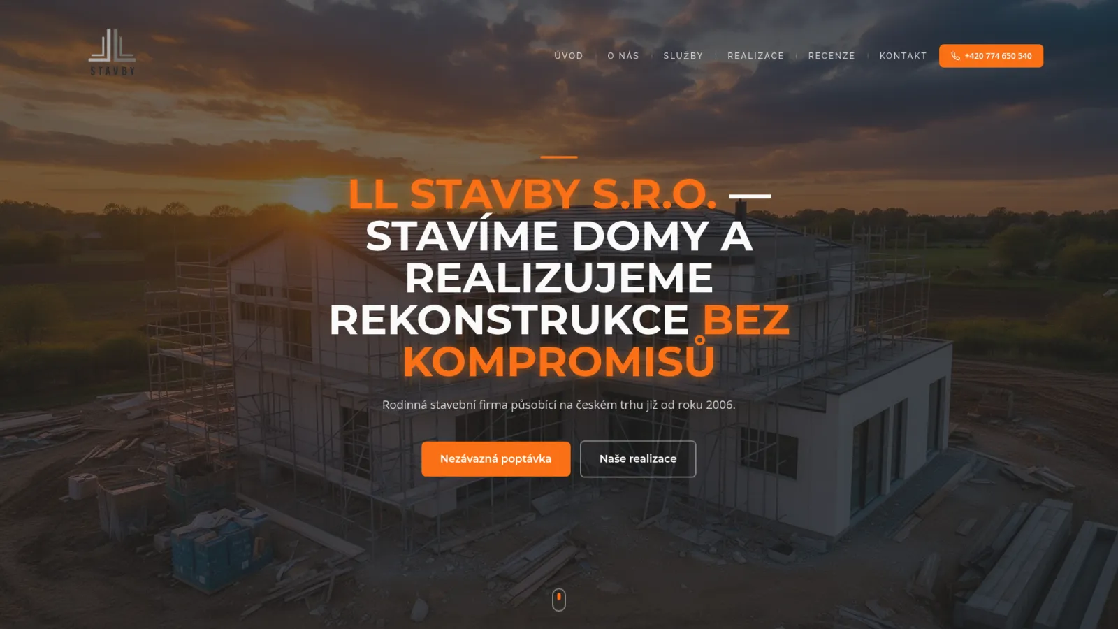 LL Stavby – Stavební firma | Tvorba webových stránek na míru – reference Elario